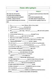 English Worksheet: Will / Going to