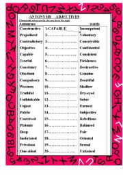 English Worksheet: ANTONYMS