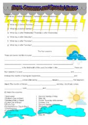 English Worksheet: DAYS, SEASONS AND SPECIAL DATES
