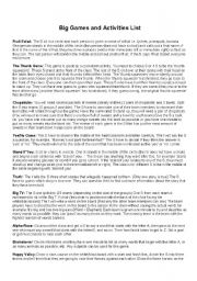 English Worksheet: Big Games and Activities List