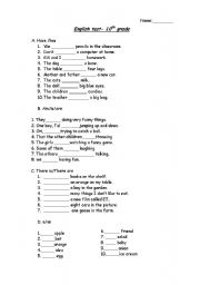 English Worksheet: have has amisare aan there is	here are 