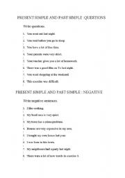 English worksheet: Questions and Negative sentences in present simple and past simple