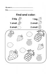 English worksheet: color the fruit