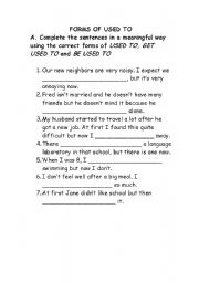 English worksheet: FORMS OF USED TO