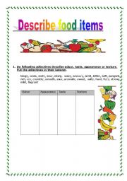 Describe food items worksheet part 1 (of 4)