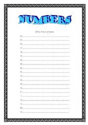 English worksheet: numbers 0-100