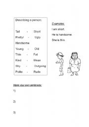 English worksheet: Describing a person