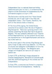 English Worksheet: independence day in America