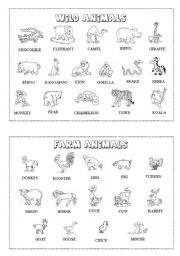 Animal mini-dictionary (B&W) 1/3