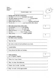 English Worksheet: present simple - present continuous : test