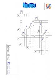 English Worksheet: Numbers crosswords