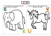 English worksheet: Alphabet - Write the words beginning with E and U