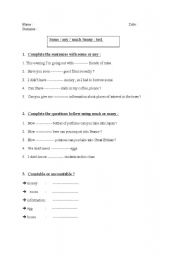 English Worksheet: test some any much many