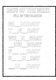 English Worksheet: DAYS OF THE WEEK