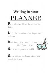 English Worksheet: Organizing a Planner