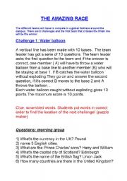 English worksheet: THE AMAZING RACE