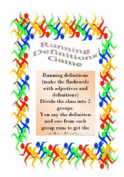 English Worksheet: Adjectives - running definitions Game