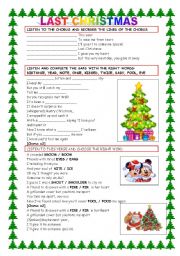 English Worksheet: LAST CHRISTMAS SONG BY HILLARY DUFF