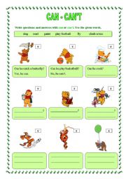 English Worksheet: Can - cant