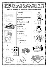 English Worksheet: Hanukkah Vocabulary