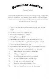 English Worksheet: Present Perfect - Grammar Auction