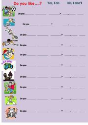 English Worksheet: likes and dislikes - present simple