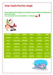 English Worksheet: Help Santa find his sleigh
