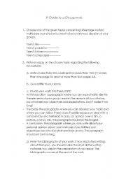 English Worksheet: a guide to a group work