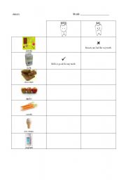 English worksheet: Food good or bad for your teeth