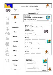 English Worksheet: Numbers 0-19