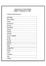 English worksheet: sports