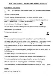 English Worksheet: How to interpret songs (phrases)