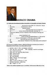 English Worksheet: Writing a biography for beginners : Barack Obama