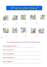 English Worksheet: What is she doing?