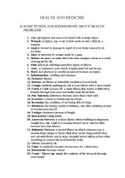 English Worksheet: health and medicine