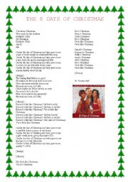 English worksheet: the eight days of christmas