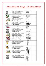 English Worksheet: the twelve days of christmas