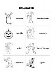 English worksheet: halloween cards-matching