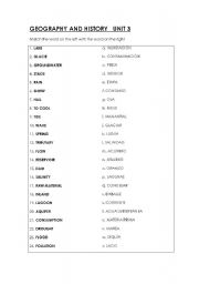 English Worksheet: GEOGRAPHY VOCABULARY MATCHING