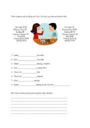 English worksheet: Describing what you like