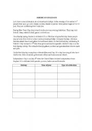 English Worksheet: American Holidays