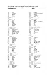 English Worksheet: A or An Singular Indicator
