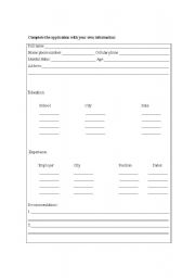 English worksheet: Job Application