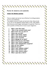 English Worksheet: oral practice for examination