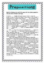 English Worksheet: prepositions (fill the gaps)