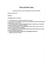 English Worksheet: Hide and Seek Game