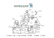 English Worksheet: winter math coloring activity