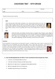 English Worksheet: diagnosis test for 10th grade (topic: young people and work)- 3 pages