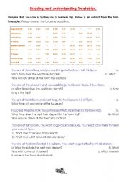 English Worksheet: Understanding Train Timetables