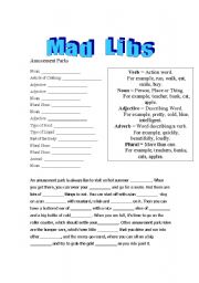 English Worksheet: Mad Libs - Amusement Parks